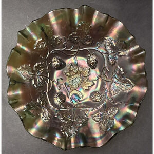 Millersburg Carnival Glass Radium Blackberry Wreath Bowl 3 in 1 Bowl Green Ameth